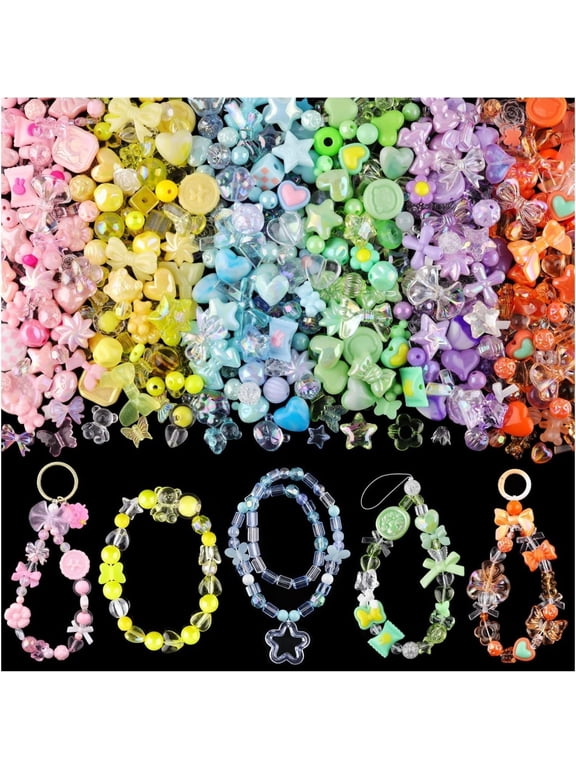260pcs-320pcs 6 Mixed Colors Assorted Acrylic Beads for Making Kawaii Bracelet Charms Jewelry Making DIY Necklace Keychain Phone CharmsRandom style