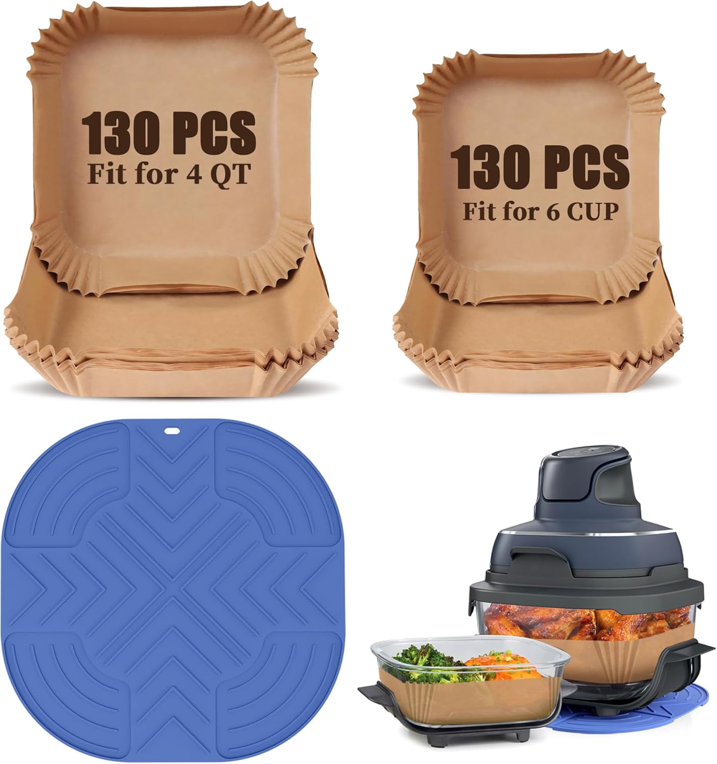 260pcs Air Fryer Liners and Silcone Liner for Ninja Crispi Air Fryer