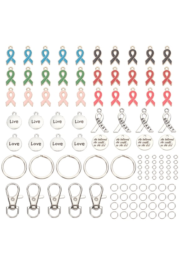 260pcs Awareness Ribbon Pendants Kit Breast Cancer Awareness Charms Ribbon Charms Inspirational Love Hope Pendants Split
