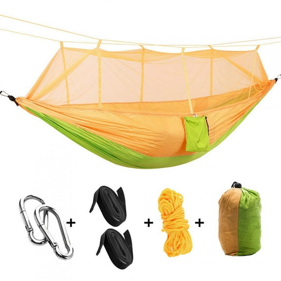 260x140cm Lightweight Outdoor Mosquito Net Hammock Rollover Prevention Camping Hammock SwingYellow and Yellowish Green