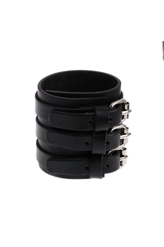 260x60mm 3 Strand Triple Strap Faux Cuff Wrap Wtistband Bracelet Punk