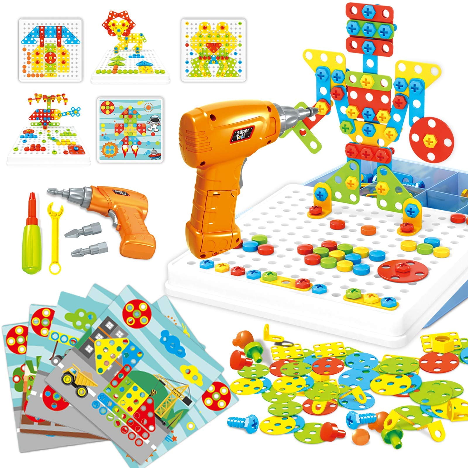 261 Pcs STEM Toys Kids Drill 2 in 1 Educational Set with Electric