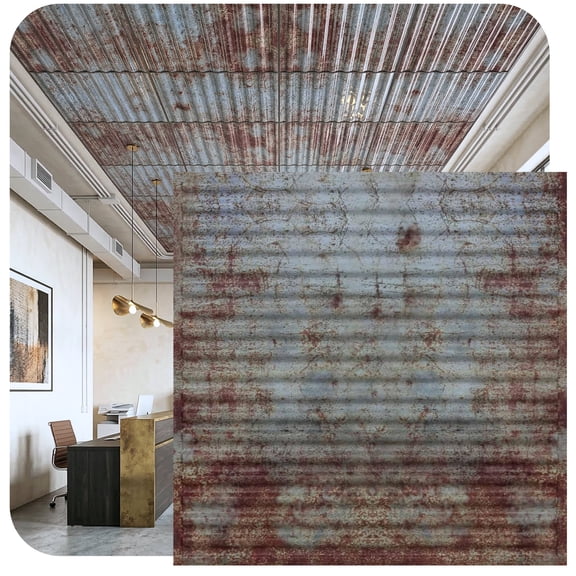 261 - Ridged Metal 2 ft. x 2 ft. PVC Lay-in Ceiling Tile in Old Tin Roof (100 Sq.ft / Pack) - 25 Pieces