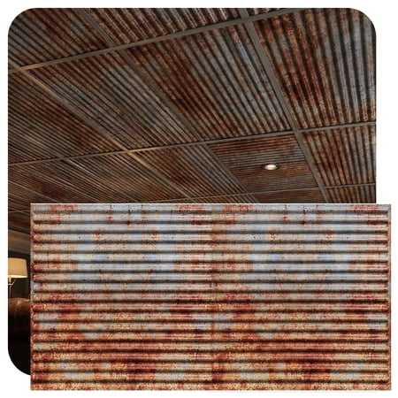 261 - Ridged Metal 2 ft. x 4 ft. PVC Lay-in Ceiling Tile in Old Tin Roof (200 Sq.ft / Pack) - 25 Pieces