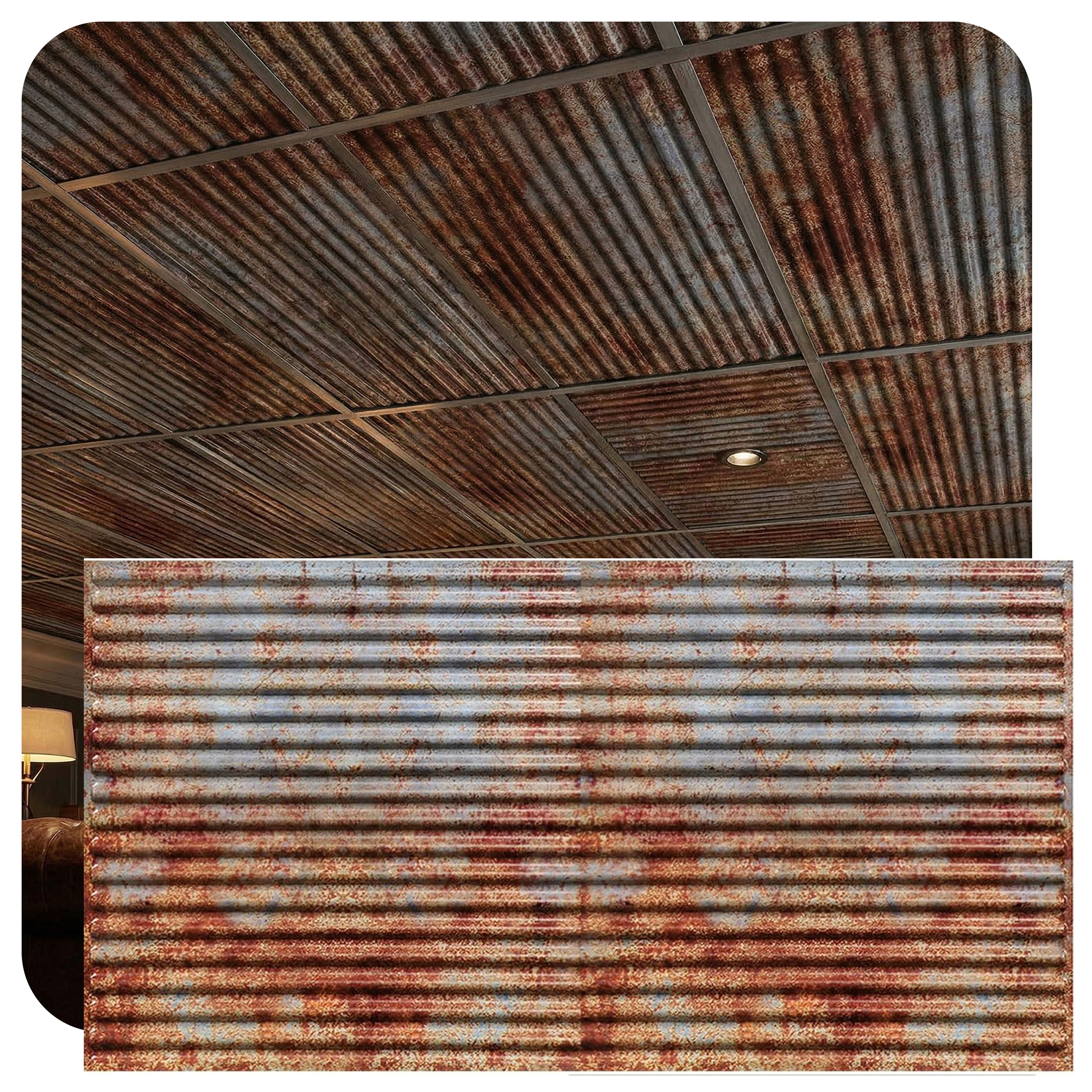 261 - Ridged Metal 2 ft. x 4 ft. PVC Lay-in Ceiling Tile in Old Tin Roof (80 Sq.ft / Pack) - 10 Pieces