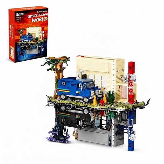 2612PCS The Upside Down Radio Station Building Blocks Set Movie Radio News Station Model Kit Game with Retro Bus Vehicle Model Bricks Puzzle Assembly Toys Adults Gift