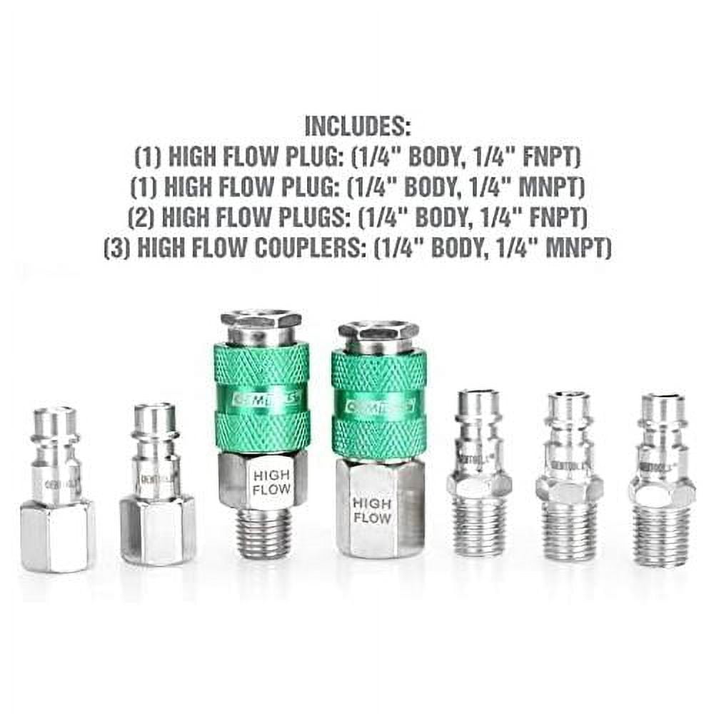 26132 High Flow 7 Piece Coupler & Plug Kit, 1/4" Body, 1/4" NPT, Quick