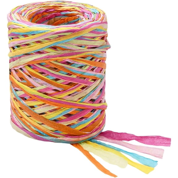 262.5 Feet Colorful Raffia Paper Ribbon Raffia Wrapping Ribbon Flat Segment Dyed Rainbow Assorted Woven Paper Twine Cord String Roll