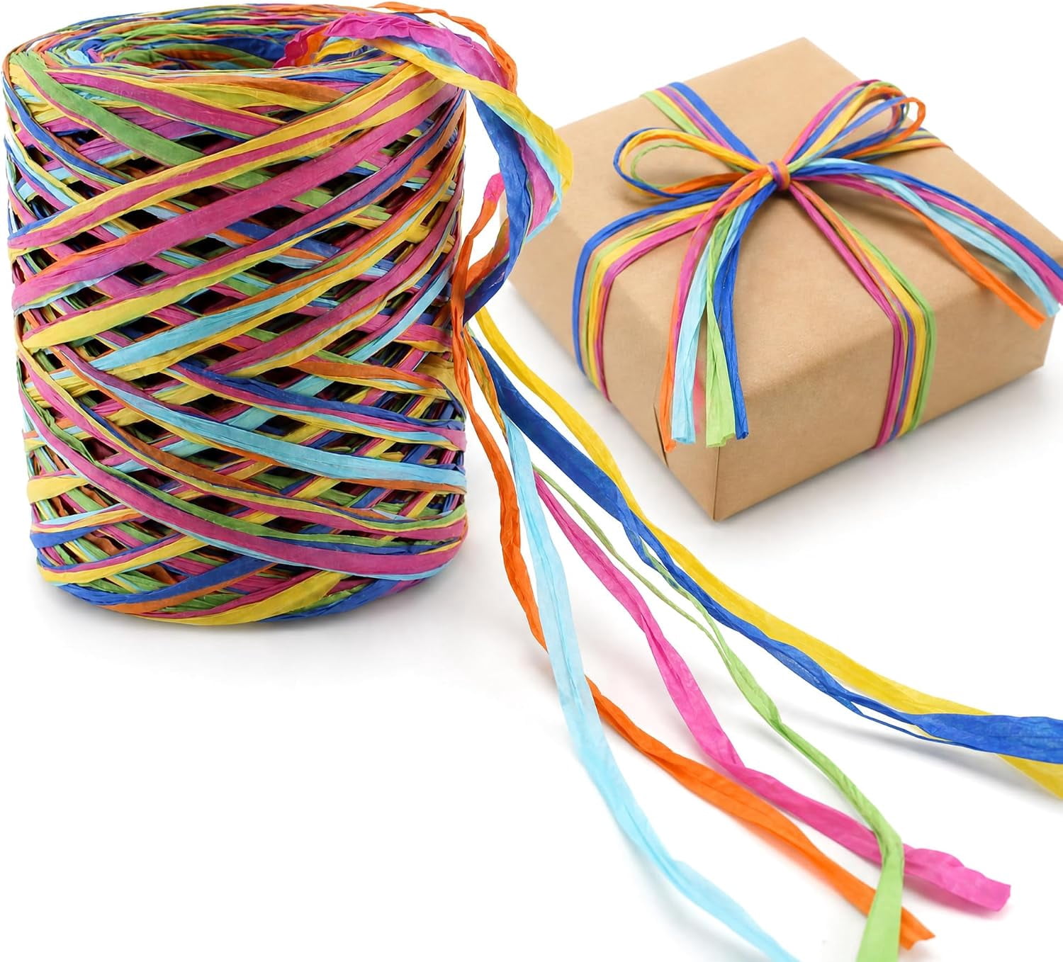 Pink Raffia Ribbon 262 Feet Raffia Paper Ribbon, 5 Color (Blue Pink Yellow Green Purple ...
