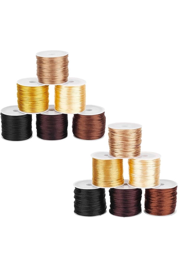 262 Yards Nylon Cord 6 Color Satin Rattail Cord 1mm 2mm Nylon Satin String Chinese Knotting Cord Beading String for Weave Hair Pendants Necklace Jewelry Making Dark Coffee