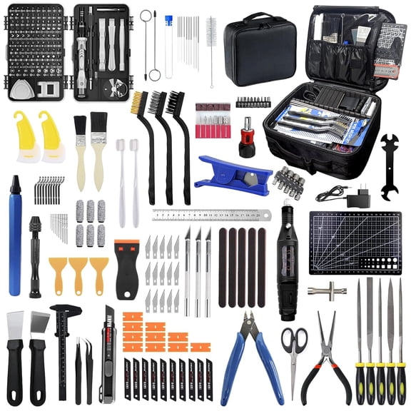 262 pcs Large 3D Printer Tool Set (w/Tool Bag) Integrates Basic Model Tools, Multi-spec Nozzle Cleaning kit & mini Electric Grinder, Meets Full-Process Model Needs (Removal, Trimming, Finishing).