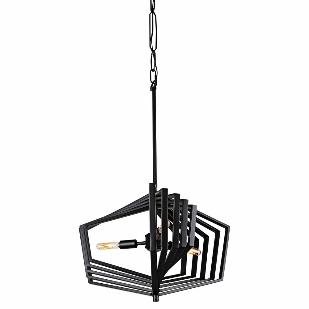 Gymnast Art Deco 3-Light Black Hand-Forged Steel Pendant