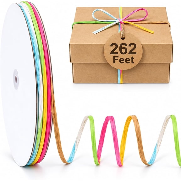 262ft Raffia Paper Ribbon, 6 Colors Craft String