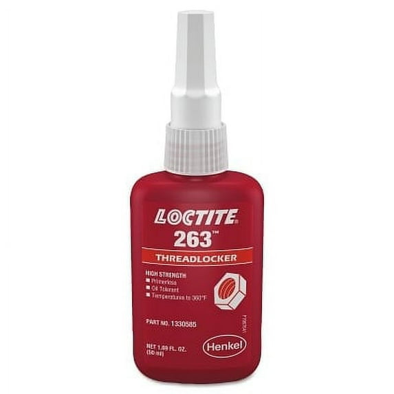 263 High Strength Red Threadlocker, 50 mL, 1 in Thread, Red | Bundle of 5 Each