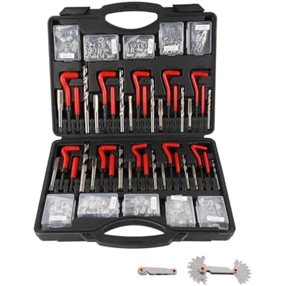 263 PCS Thread Repair Kit HSS Drill Helicoil Kit, Rethreading Tool Kit, Rethreading Kit with Thread Gauge Metric and SAE1 /4" 5/16" 3/8" 7/16" 1/2" M5 M6 M8 M10 M12$$Electronics Accessories