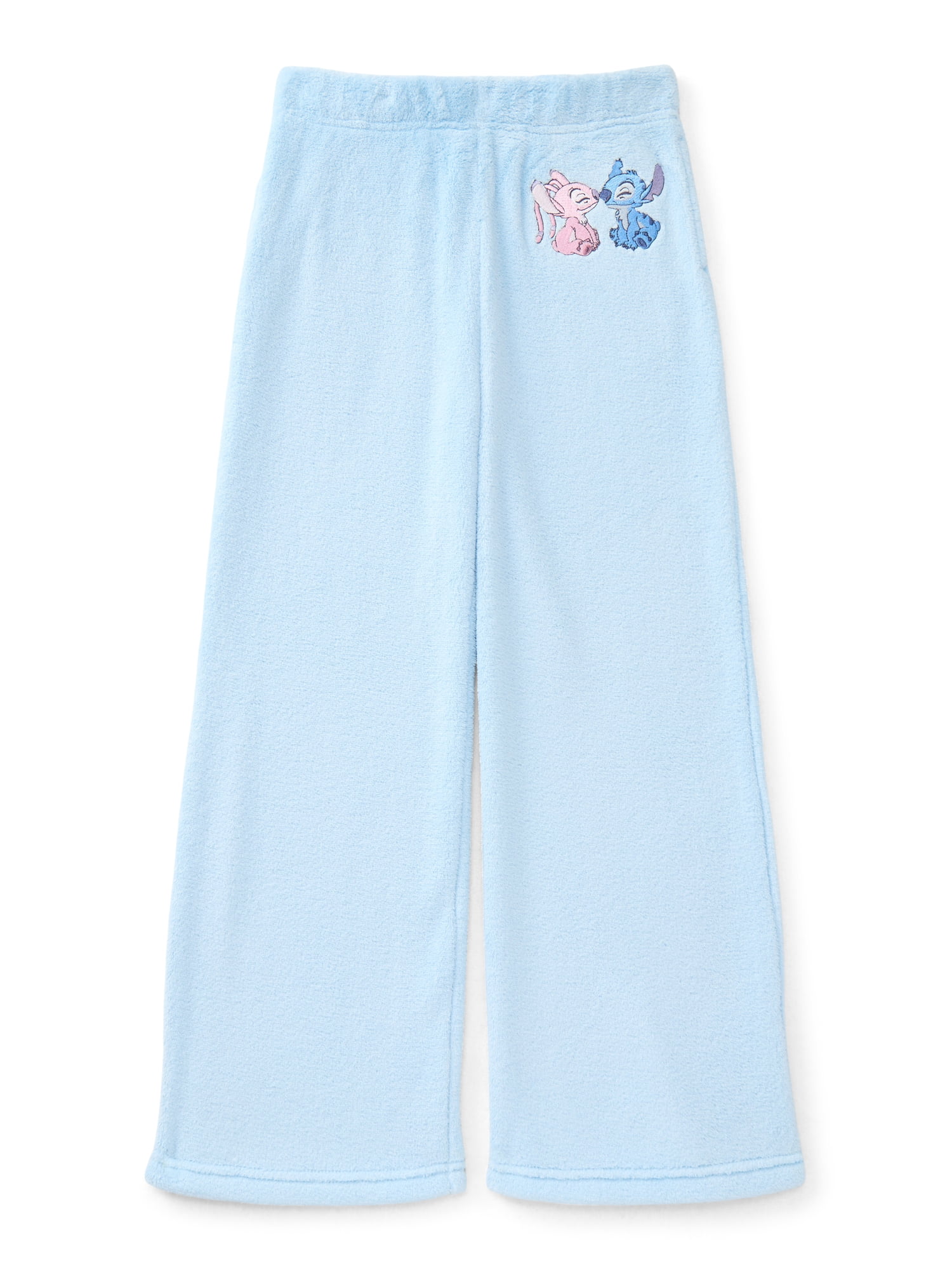 Disney Stitch & Angel Girls Plush Wide Leg Sweatpants with Embroidery, Sizes 4-16