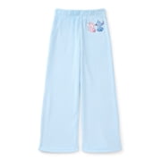 Disney Stitch & Angel Girls Plush Wide Leg Sweatpants with Embroidery, Sizes 4-16