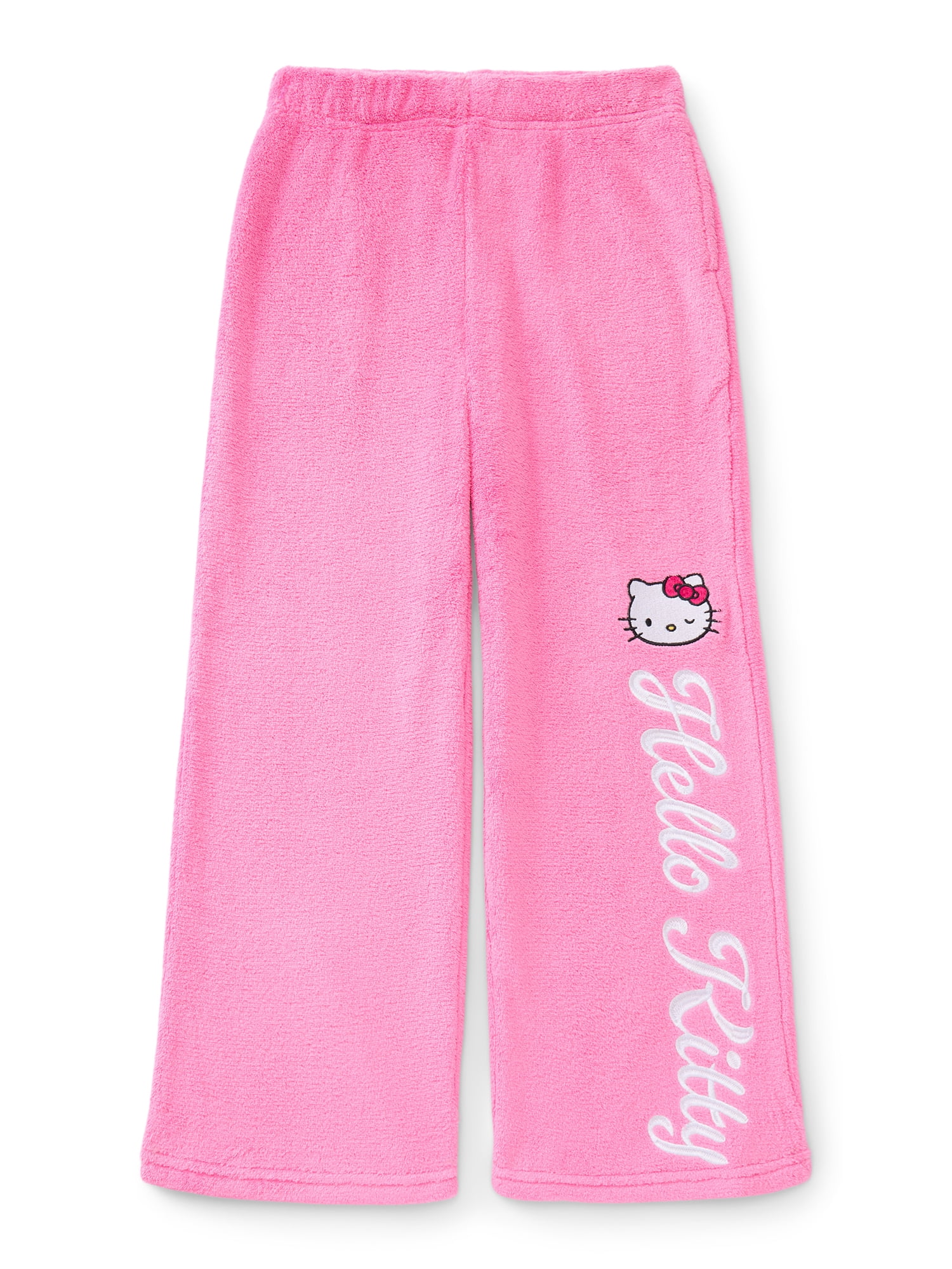 Hello Kitty Girls Plush Wide Leg Sweatpants with Embroidery, Sizes 4-16