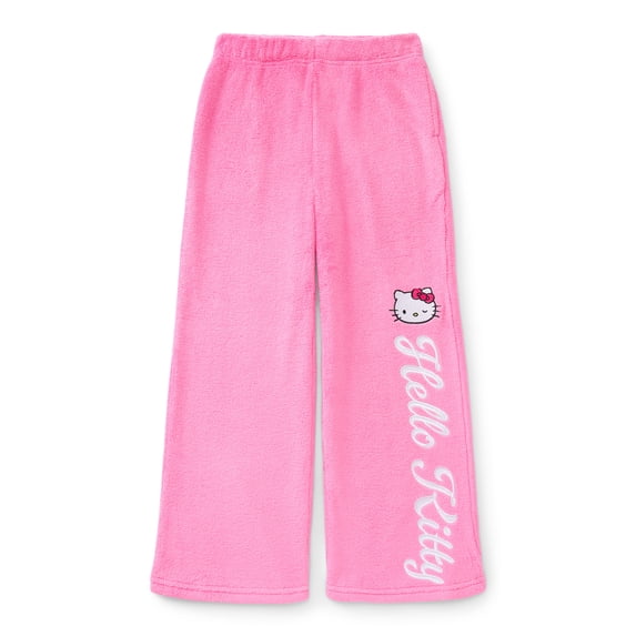 Hello Kitty Girls Plush Wide Leg Sweatpants with Embroidery, Sizes 4-16