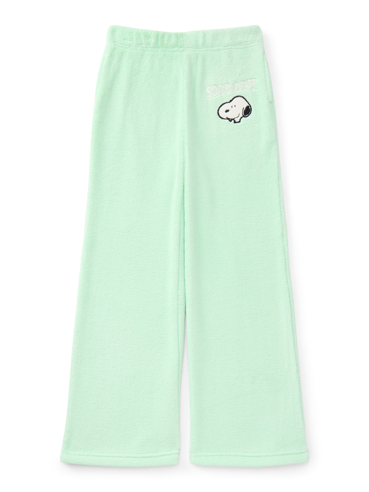 Peanuts Snoopy Girls Plush Wide Leg Sweatpants with Embroidery, Sizes 4-16