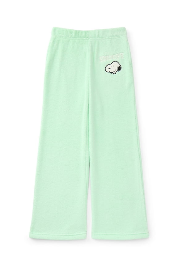 Peanuts Snoopy Girls Plush Wide Leg Sweatpants with Embroidery, Sizes 4-16