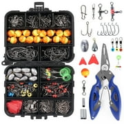 Eccomum 263pcs Fishing Accessories Set with Tackle Box Including Plier Jig Hooks Sinker Weight Swivels Snaps Sinker Slides