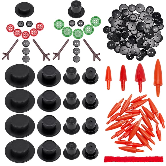 264Pcs Christmas Snowman DIY Craft Kit Snowman Decorating Kit Includes 34 Mini Black Magician Hats 140 Christmas Buttons 34 Carrot Noses