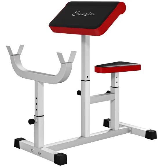 265 LBS Adjustable Preacher Curl Bench for Strength Training, Isolated Bicep Station for Barbell and Dumbbell Workouts, White