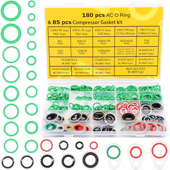 265 Pcs Automotive AC O Ring and Compressor Gasket Kit, 30 Sizes Rubber Seals with Metal Gaskets and Organizer Case for R134A and R12 Repairs