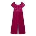 thumbnail image 1 of Wonder Nation Girls Velour Wide Leg Jumpsuit with Puff Sleeves, Sizes 4-18 & Plus, 1 of 3