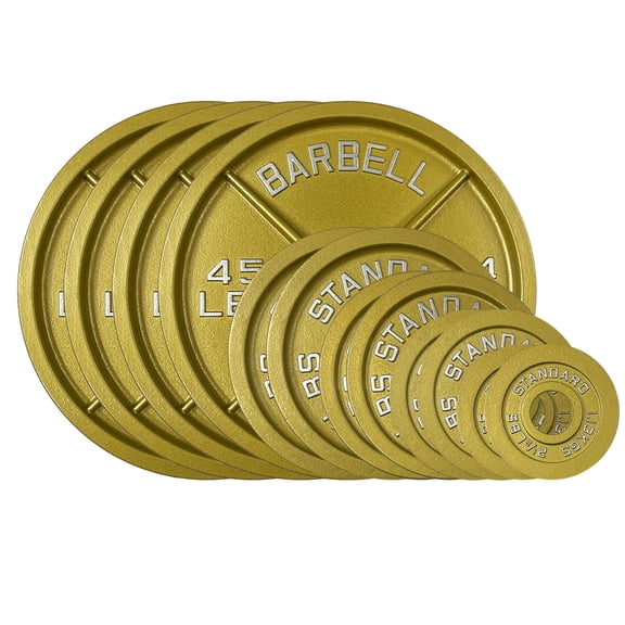 265LB Gold Olympic Steel Plate Set - 2 Inch Barbell Standard Weights in Premium Gold Finish