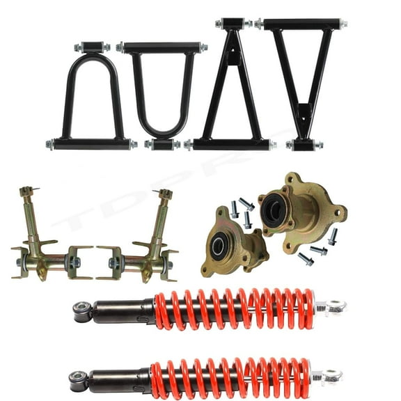 265mm 10.4" Front Suspenion Upper Lower Shock Swing Arm Kit & 350mm (13.8") Shocks & Steering Knuckle & 3 Stud Wheel Hubs for DIY Part Go Kart ATV Quad Buggy 4 Wheeler