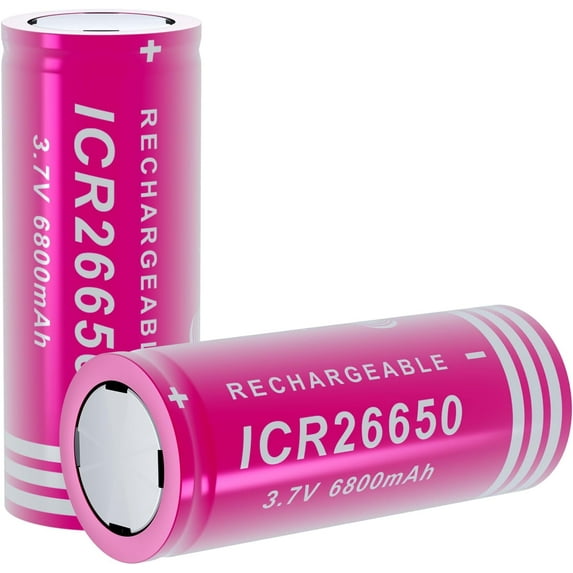4-Pack 26650 Rechargeable Batteries 6800mAh 3.7V Flat Top With Charger - High Capacity For Flashlights, Headlamps