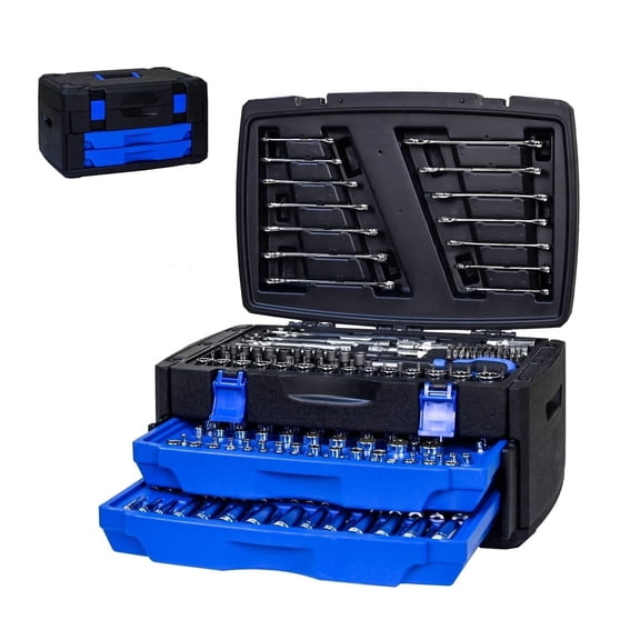 Socket Wrench Set, 266 Pcs Mechanic Tool Set with Toolbox, Carbon Steel Ratchet Socket Kit for Automotive Home Repair Garage