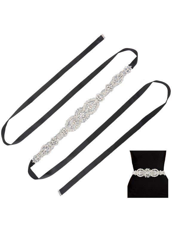 267cm Bridal Belts Rhinestone Belt Bridesmaid Gown Sash Black Hip Chain Belt Flower Full Bridal Waist Belts with Polyester Ribbon DIY