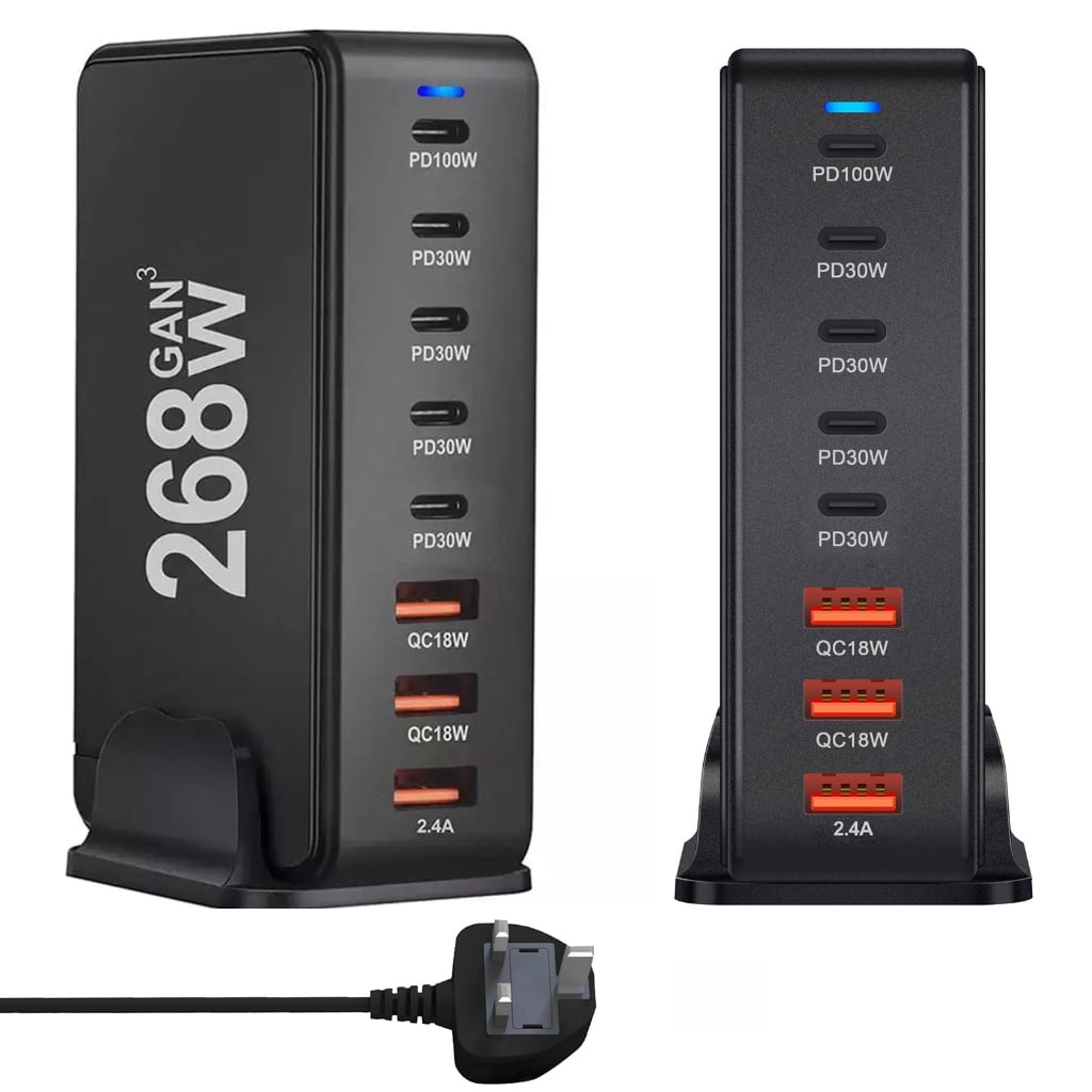 268W 8 Port USB C Chargers Fast Charging Station TypeC PD Chargers Adapters