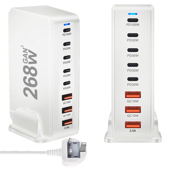 268W 8 Port USB C Chargers Fast Charging Station TypeC PD Chargers Adapters