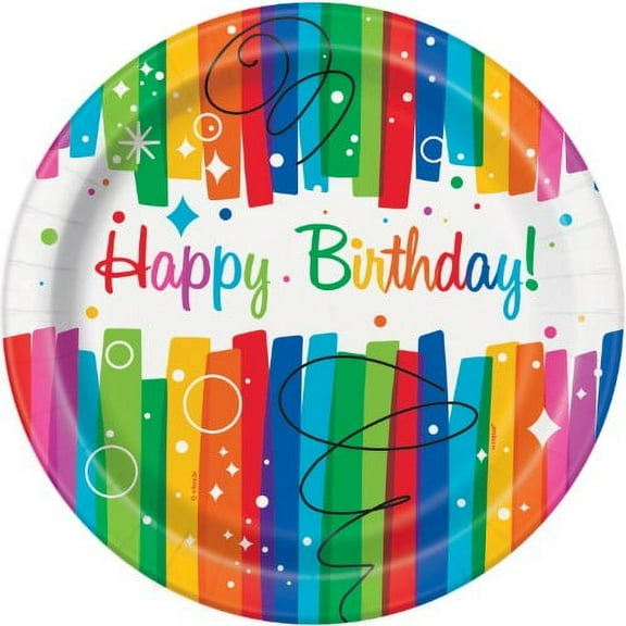 269262 Rainbow Ribbons Birthday 9 in. Plates - 8 Piece (Pack of 3)