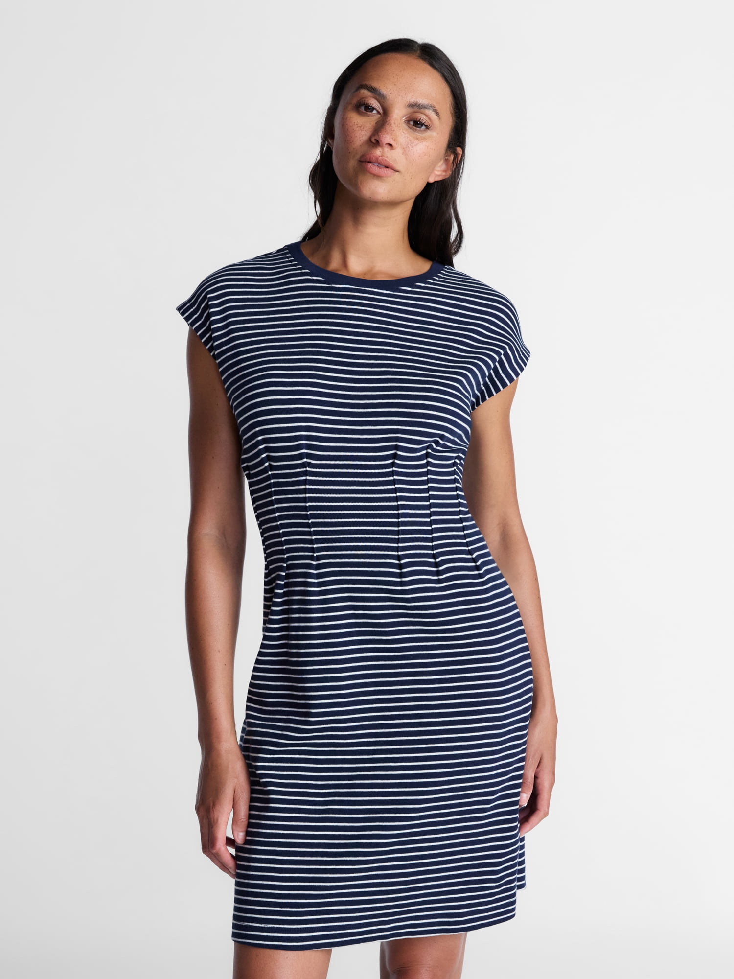 Time and Tru Women's Pleated Waist Cotton Mini Dress, Sizes XS-XXXL