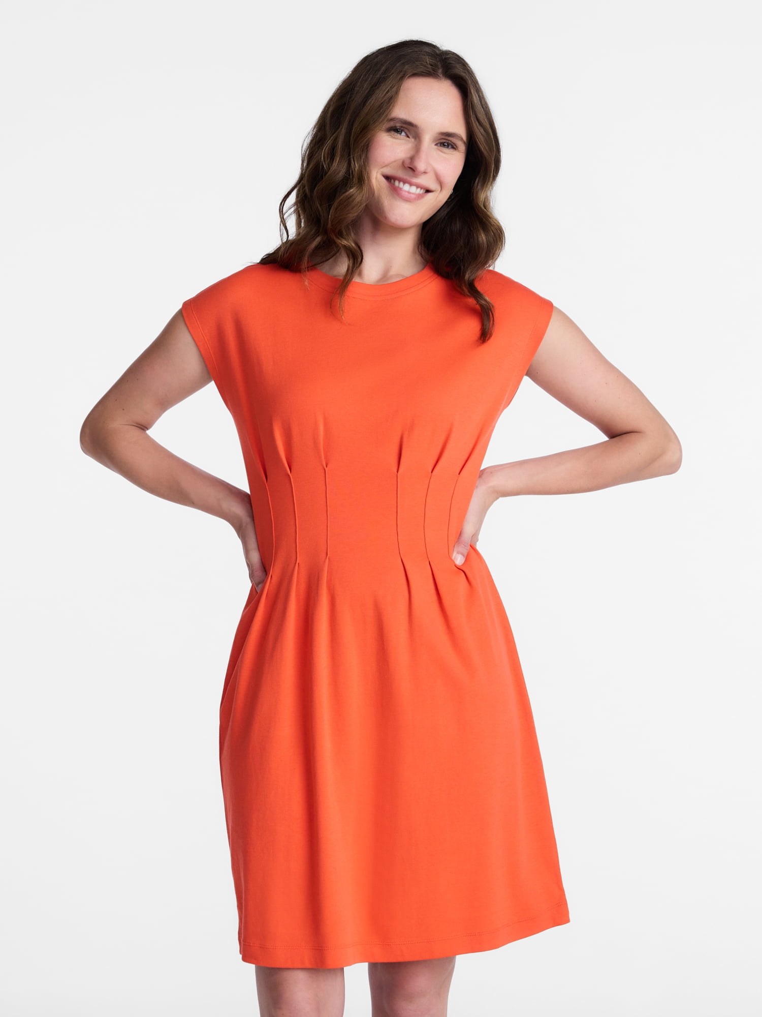 Time and Tru Women's Pleated Waist Cotton Mini Dress, Sizes XS-XXXL