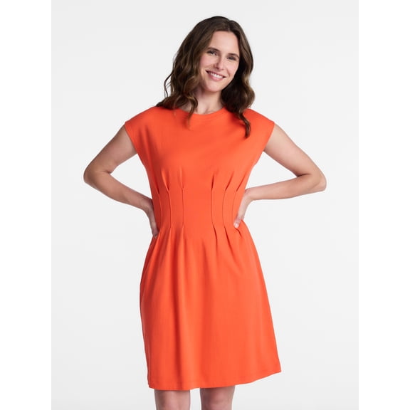 Time and Tru Women's Pleated Waist Cotton Mini Dress, Sizes XS-XXXL