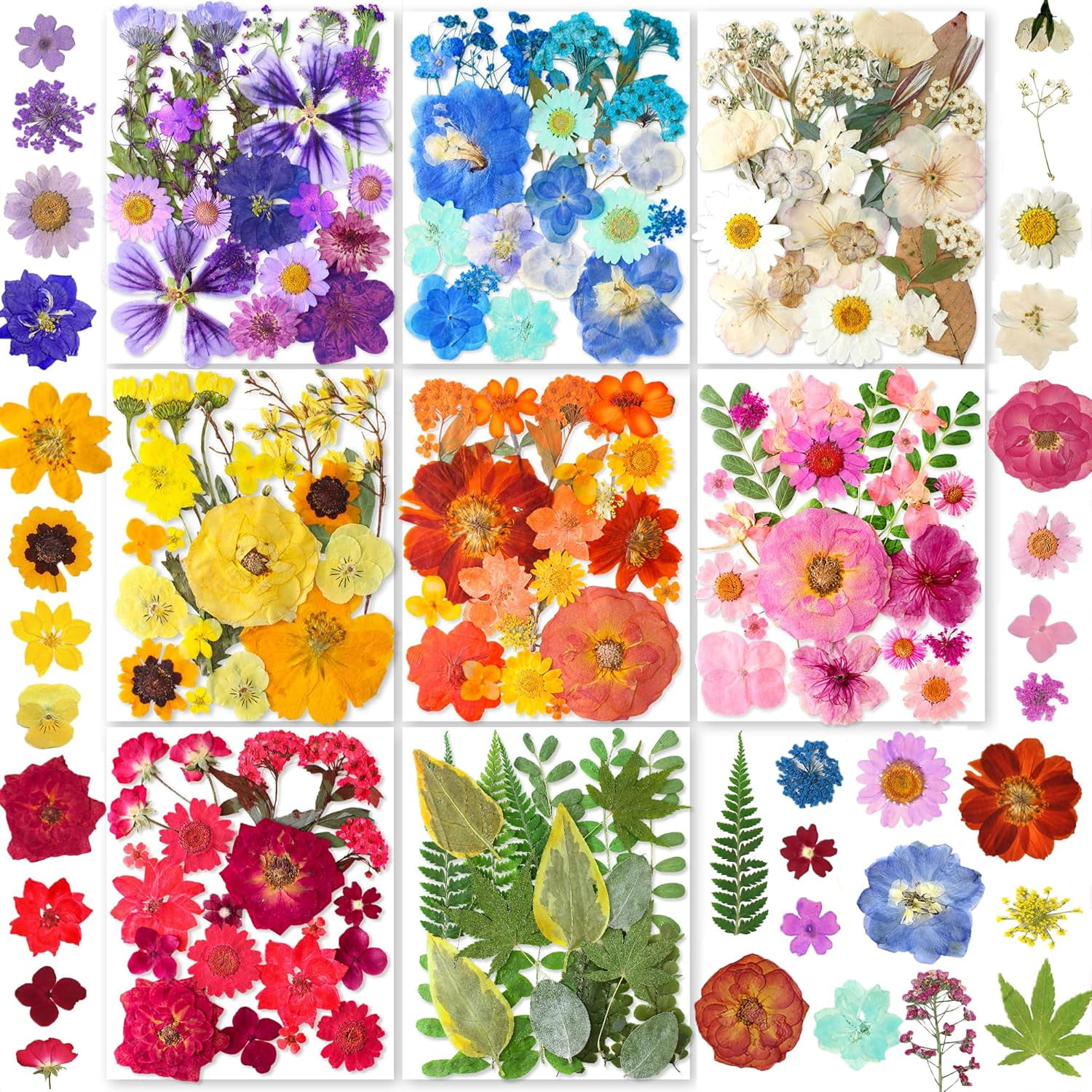 269PCS Dried Pressed Flowers for Resin Craft - Real Nature Flowers Set with Butterfly Stickers for DIY Jewelry Nail Scrapbook Art Floral Decors Iridescent