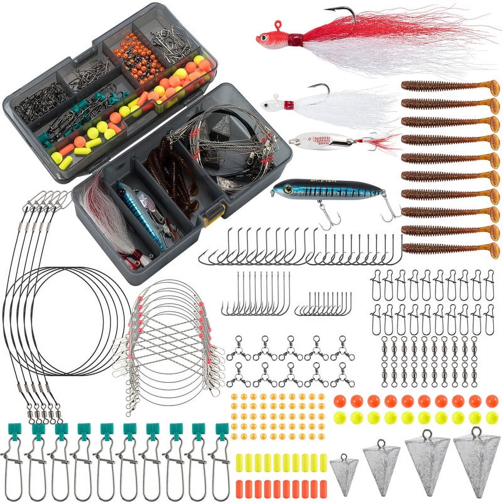 OROOTL Saltwater Fishing Tackle Box, 151pcs Surf Fishing Gear Kit Saltwater Lures Fish Finder Rigs Pyramid Sinkers Hooks Swivels Pompano Rigs For Deep Sea Accessories