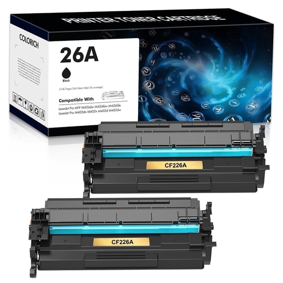 26A 26X Toner Cartridge Black 2-Pack Compatible for HP 26A CF226A 26X CF226X HP Laserjet Pro M402 M426 M402n M402dn M402dw MFP M426fdw M426fdn M426dw Printer Ink CF226AD1