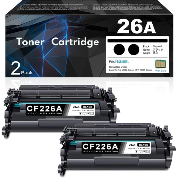 26A CF226A Toner Cartridge 2 Pack (with CHIP) (7,200 Pages in Total) Compatible Replacement for HP 26A CF226A 26X CF226X Pro M402dn M402n M402dw Pro MFP M426fdw M426fdn M426dw Series Printer Ink