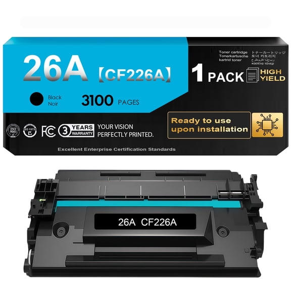 26A Toner Cartridge Black Compatible (with Chip) for 26A CF226X CF226A 26X use with Pro MFP M426fdw M402 M402dn M402dne M402dw Printer (1 Pack)