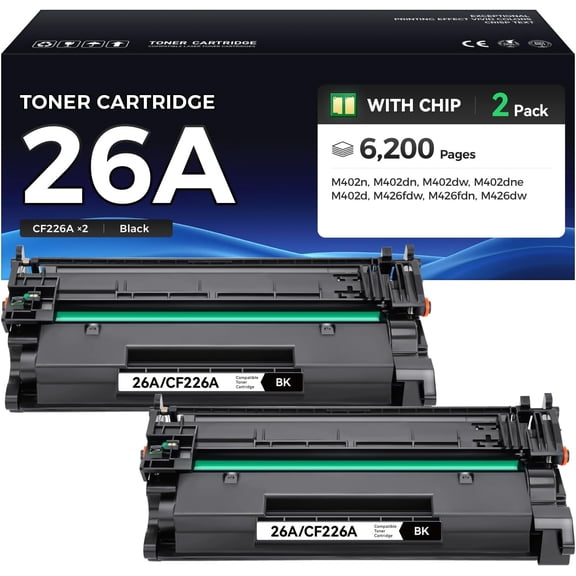26A Toner Cartridge High Yield with Chip Replacement for HP 26A CF226A Compatible with HP LaserJet Pro MFP M426fdn M426fdw M402dn M402dne M402dw M402n Printer M426 M402 Series Ink Copier ( B 2Pack)