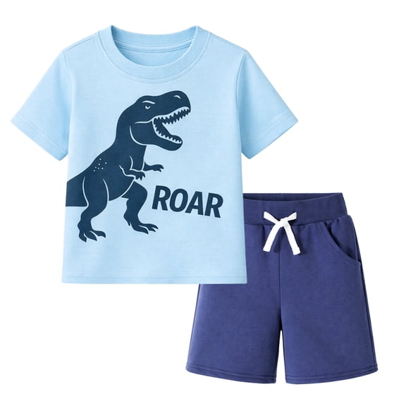 HILEELANG 2-7T Toddler/Little Boys Dino ROAR Graphic 100% Cotton 2-Piece Outfit Set Size 4T
