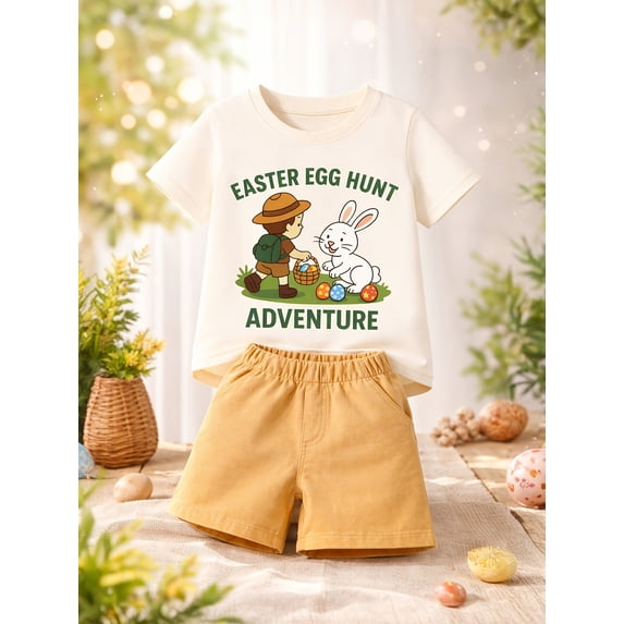 HILEELANG Toddler Boys 100% Cotton Bunny Explorer Short Set, Sizes 4T