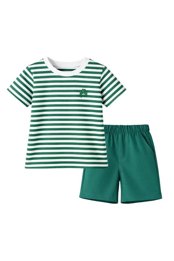 Toddler/Little Boys Size 2–7T Green Stripe Shamrock St. Patrick’s Day T-Shirt and Shorts Outfit, Size 4T